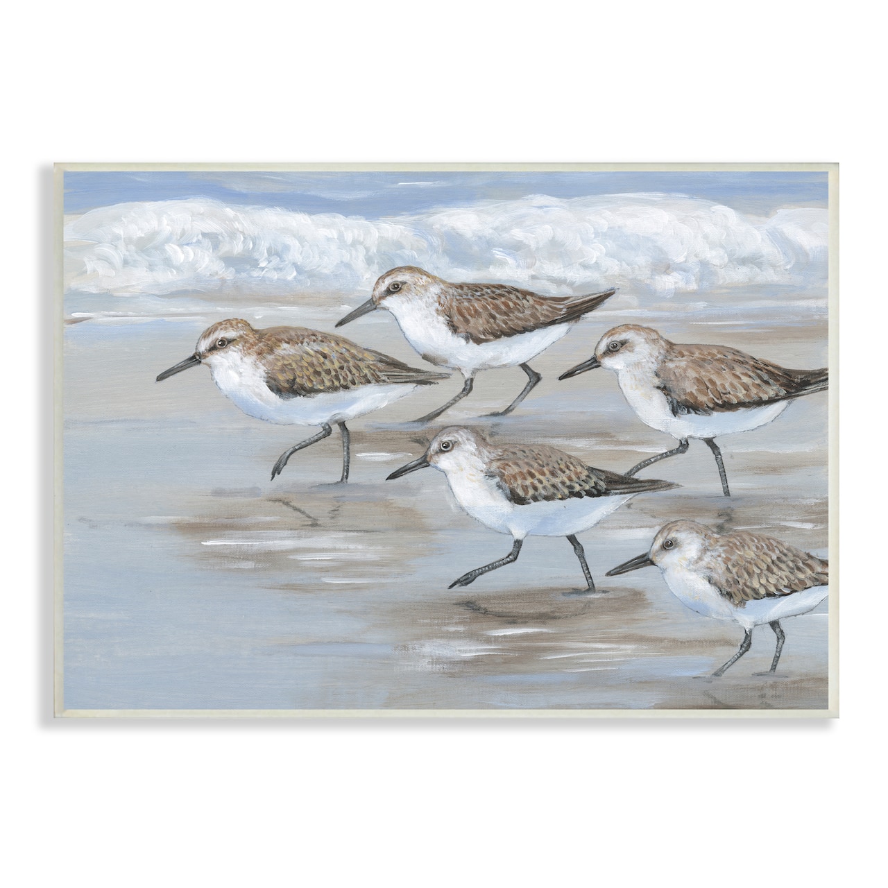 Stupell Industries Sandpiper Bird Flock Marching Beach Coast Waves Wood Wall Plaque